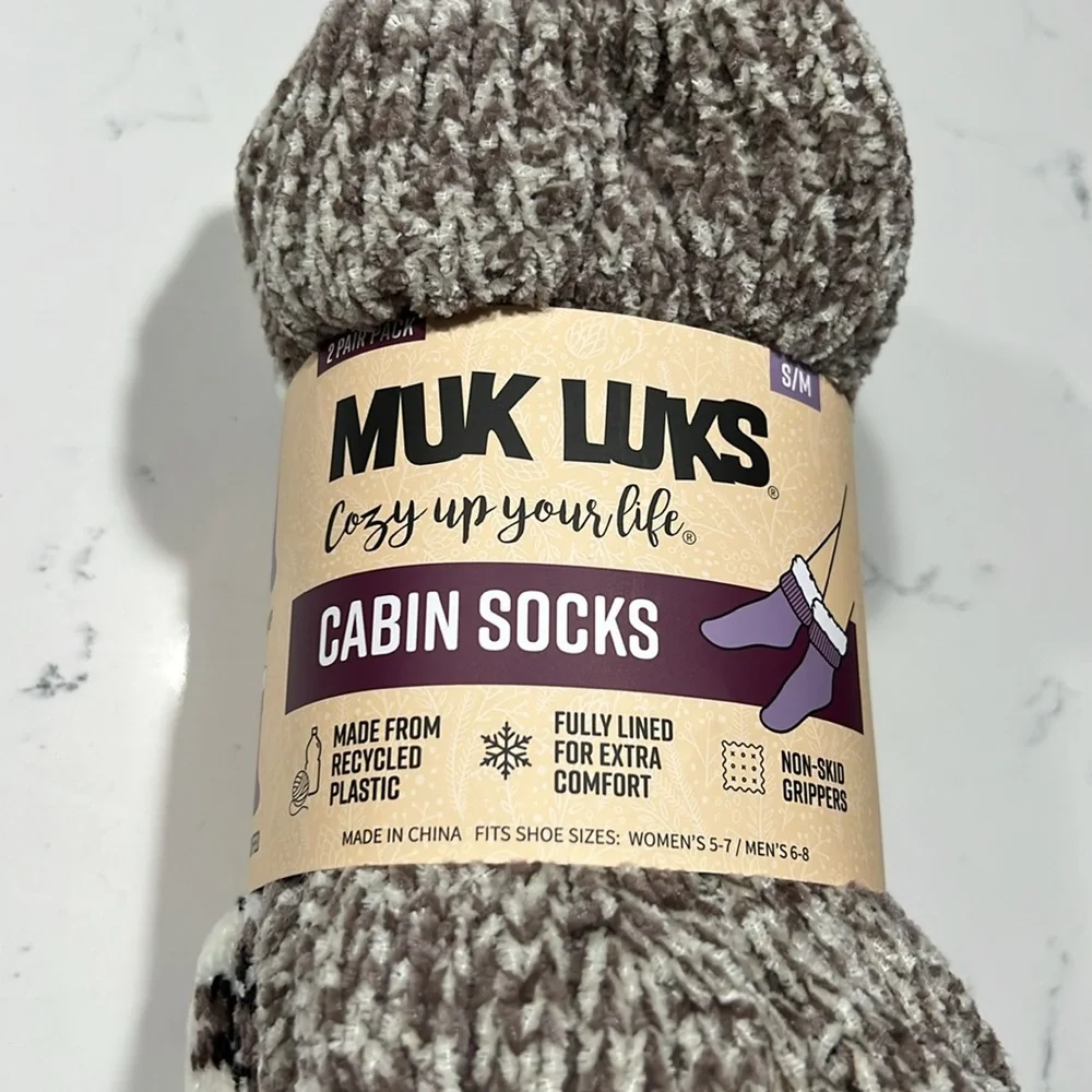 Muk Luks Cabin Socks Snow Ivory and Taupe 2 Pack